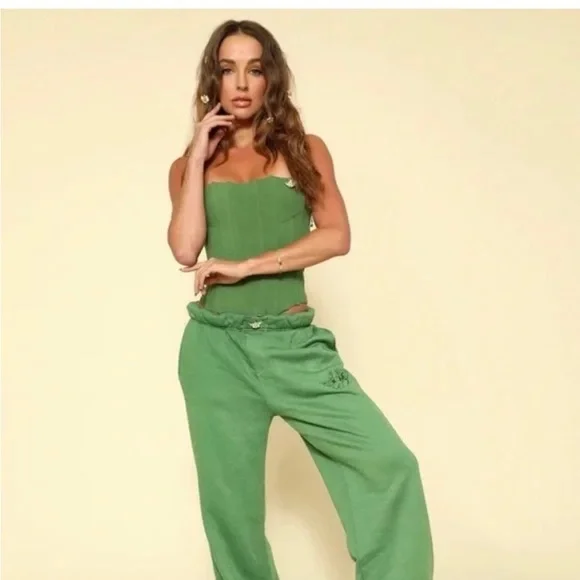 BOYS LIE Josh Grunfeld Green Sweatpants w/missing button at waist. NWOT - Picture 1 of 6